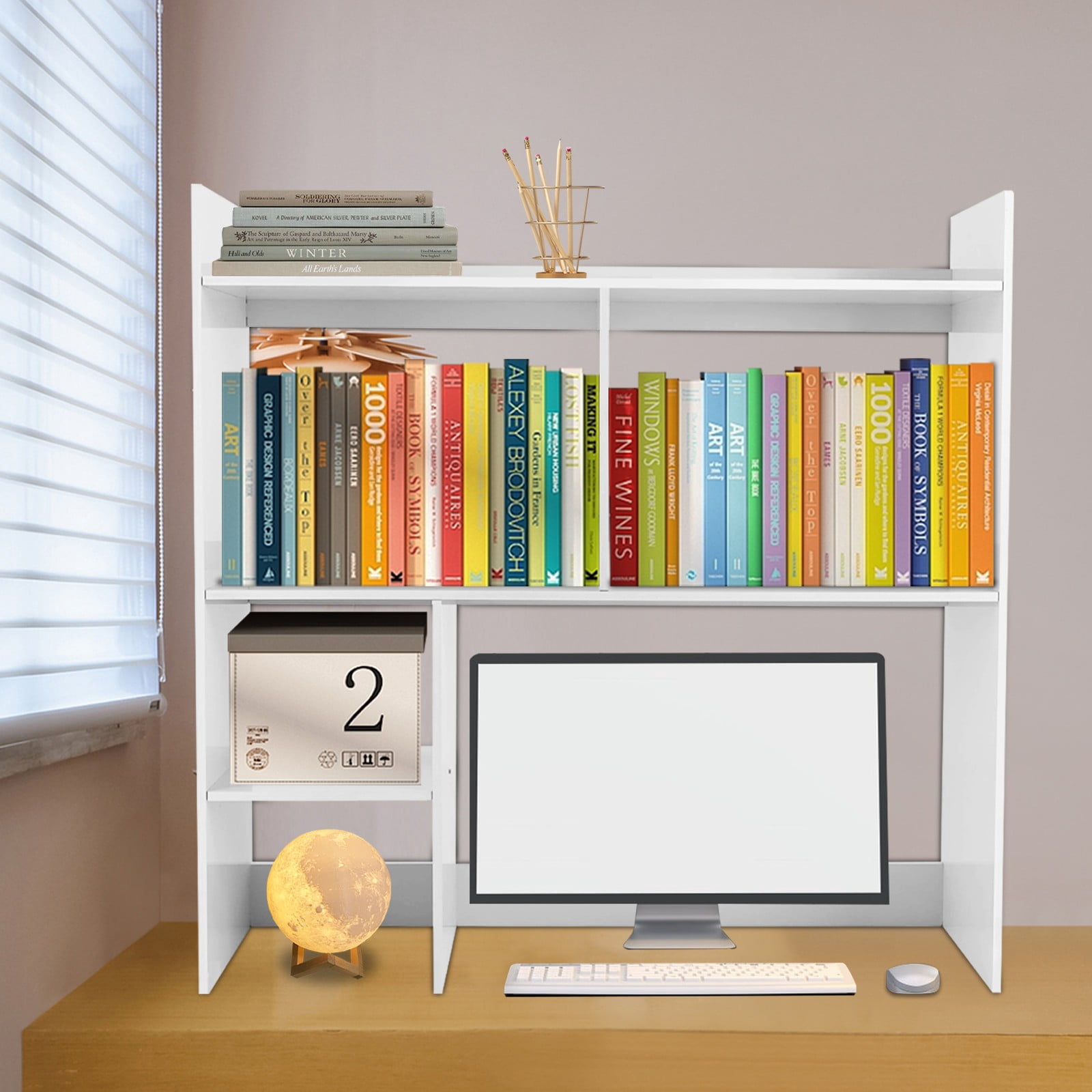 35.4" Desktop Organizer Shelf Desk Hutch for Computer Desk 3 Tier Desk Shelf Multifunctional Freestanding Storage Rack Display Shelf for Home Office