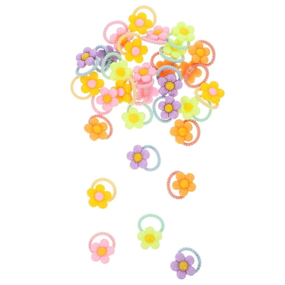 FRCOLOR Cute Flower Hair Ties for Girls with Resin Material Assorted Color 30pcs Small Size Elastic Ropes