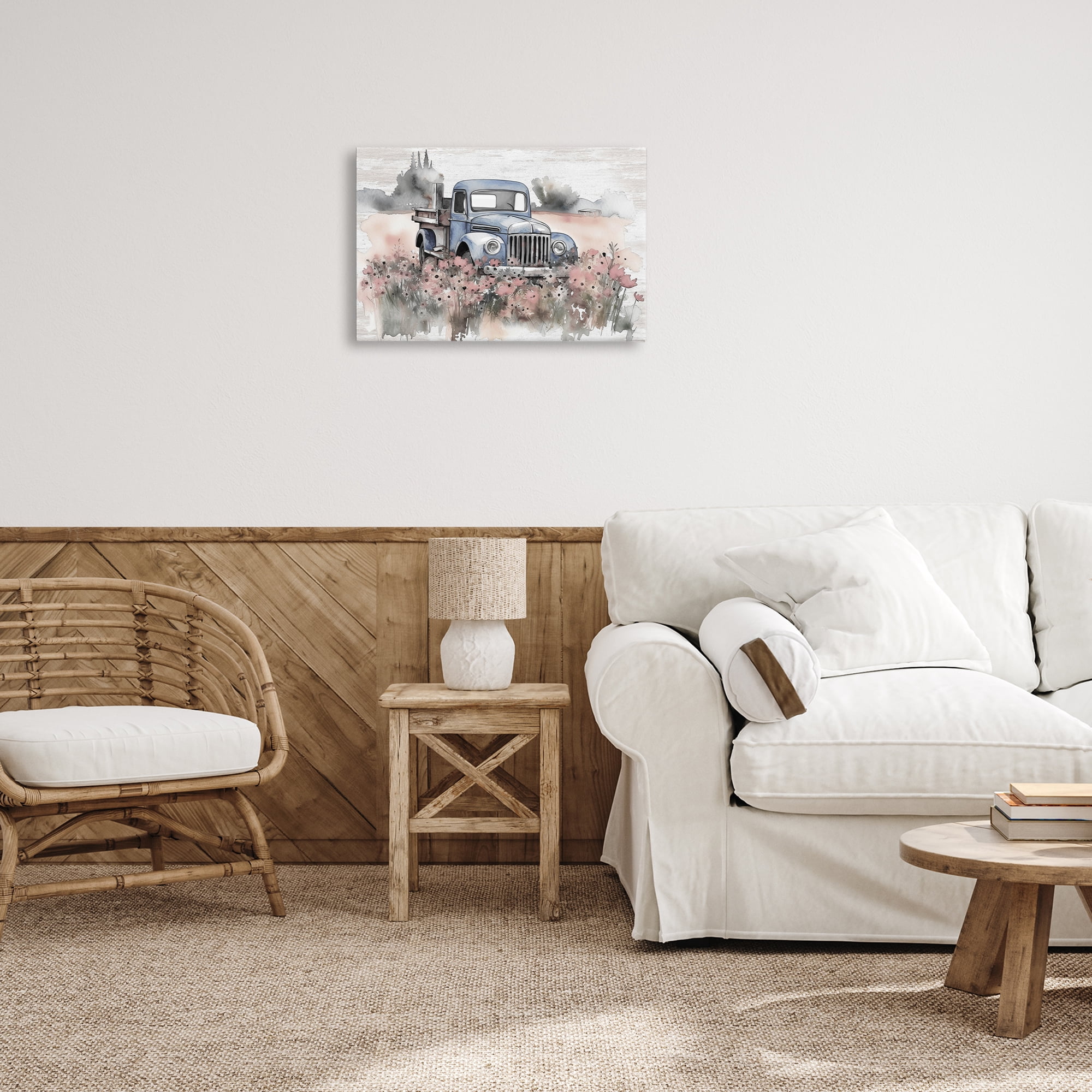 Stupell Industries Pickup in Floral Meadow Transportation Painting Gallery Wrapped Canvas Art Print Wall Art, 24 x 16