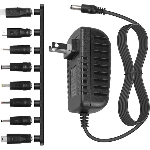 5V 2A Power Supply Adapter, 10W Universal AC to DC Charger with 8 Interchangeable Tips Including Type C Micro USB Mini USB, 5.5x2.1mm Plug, 6ft Cord, Center Positive