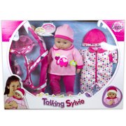 Lissi: 16 Talking Baby Doll Sylvie - Pink & Elephant Outfit, Matching Hat, 6 Interactive Sounds, Bassinet, Care Accessories, Roleplay Toy, Kids 3+