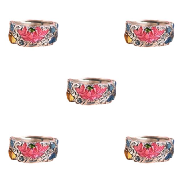 mmirethe National Ethnique Réglable Anneaux Unique Réglable Taille Facile à Porter en Alliage Créatif Lotus Fleur Réglable Anneaux Argent 5Set