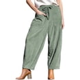 thumbnail image 3 of Women's Corduroy Pants Baggy Wide Leg Pants Casual Elastic Waisted Palazzo Harem Pants with Pockets Bean Green S, 3 of 8