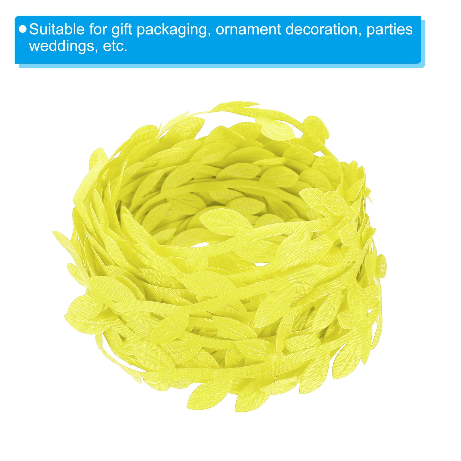 Unique Bargains Leaf Ribbon for Christmas Wreath Making Gift Wrapping Wedding Yellow