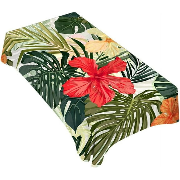 Plant Leaf Floral Foliage Palm Tablecloth Decor Tropical Jungle Palm Table Cloth Dining Room Kitchen Table Cover 60" X 84" Oblong/Rectangle