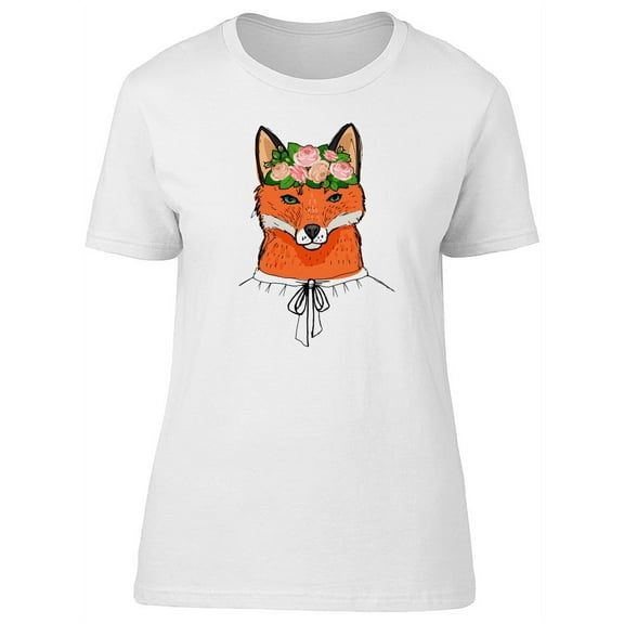 Fox With Pink Roses Tee Women's -Image by Shutterstock