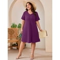 thumbnail image 2 of SHOWMALL Plus Size Short Sleeve Summer Dress for Women, Trendy Cross Strappy Neckline Dress with Pockets, Purple 5X Lightweight Vacation Beach Dress, 2 of 8