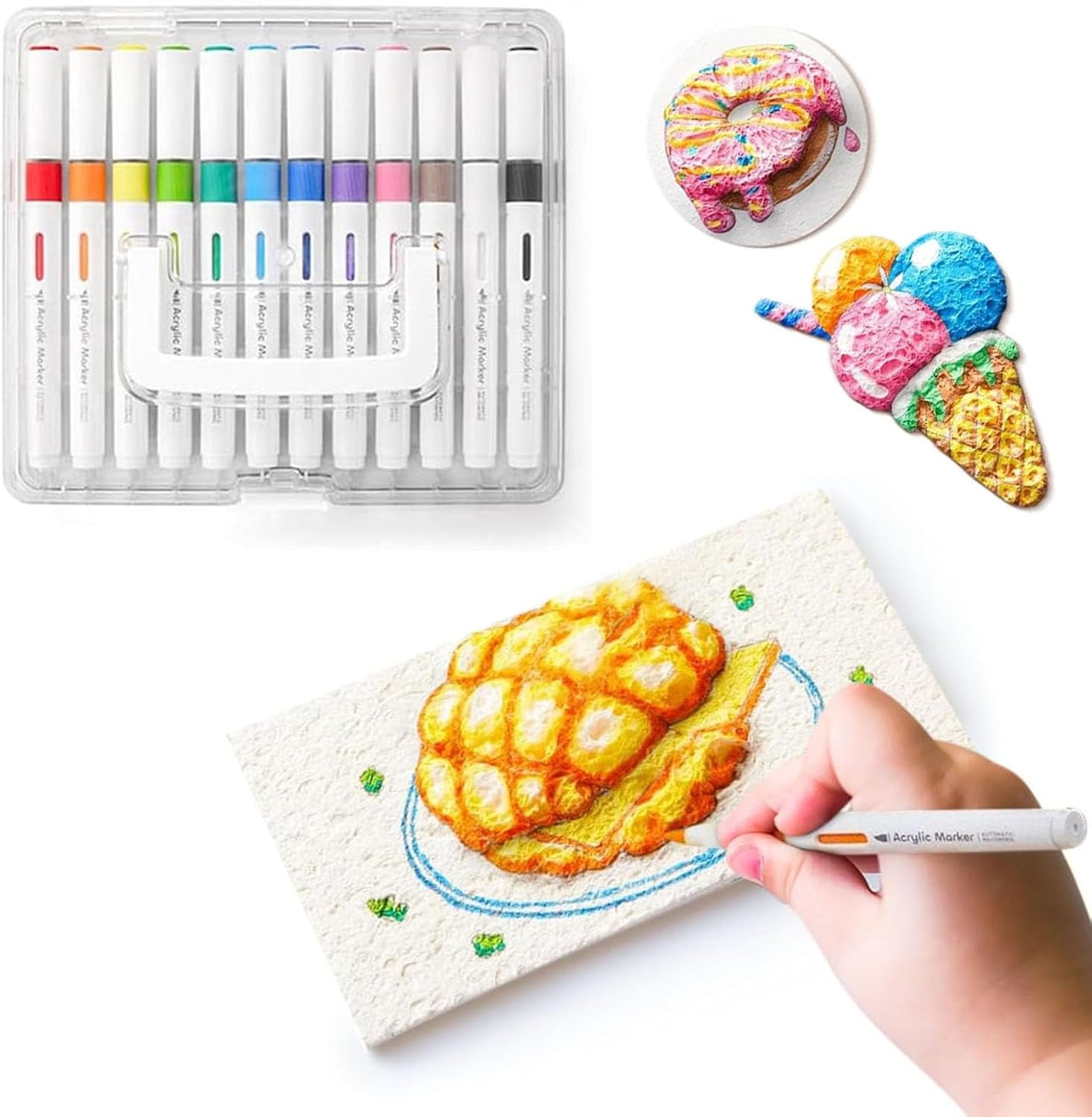 Magic Puffy Paint Kit for Kids, Magic Foam Texture Painting Paper, 3D Drawing Canvas Sponge, DIY Bubble Drawing Pens Art Supplies (Circle)