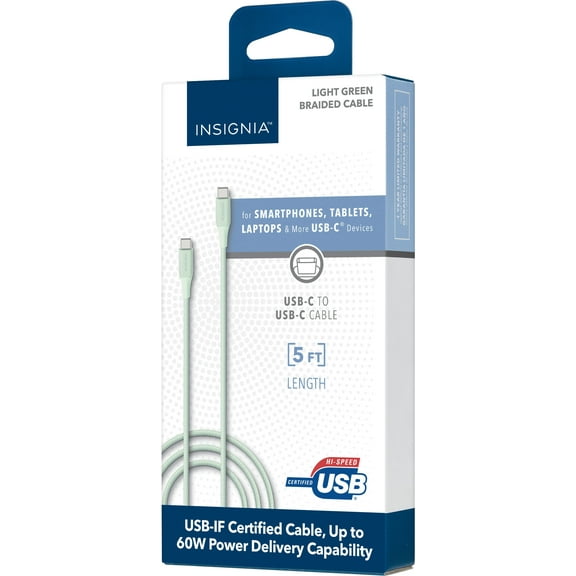 Insignia - 5' USB-C to USB-C Charge-and-Sync Cable - Green