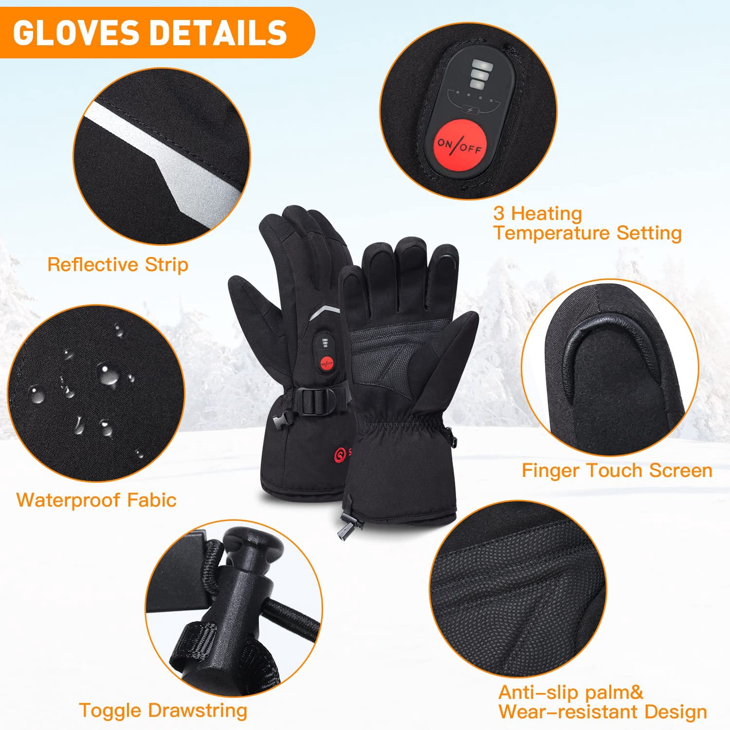 KEEPWARMING 7.4V 2200mAh Rechargeable Electric Heated Gloves for Men Women, Gloves Hand Warmer for Skiing, Snowboarding, Skating, Camping Hiking Running