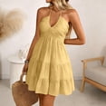 thumbnail image 6 of Women's Summer Mini Dress Halter Backless Sleeveless A Line Ruffle Hem Flowy Cami Dresses Sundress Yellow, 6 of 9