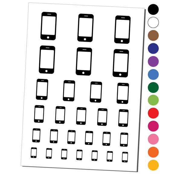Mobile Tablet Phone Water Resistant Temporary Tattoo Set Fake Body Art Collection - Black