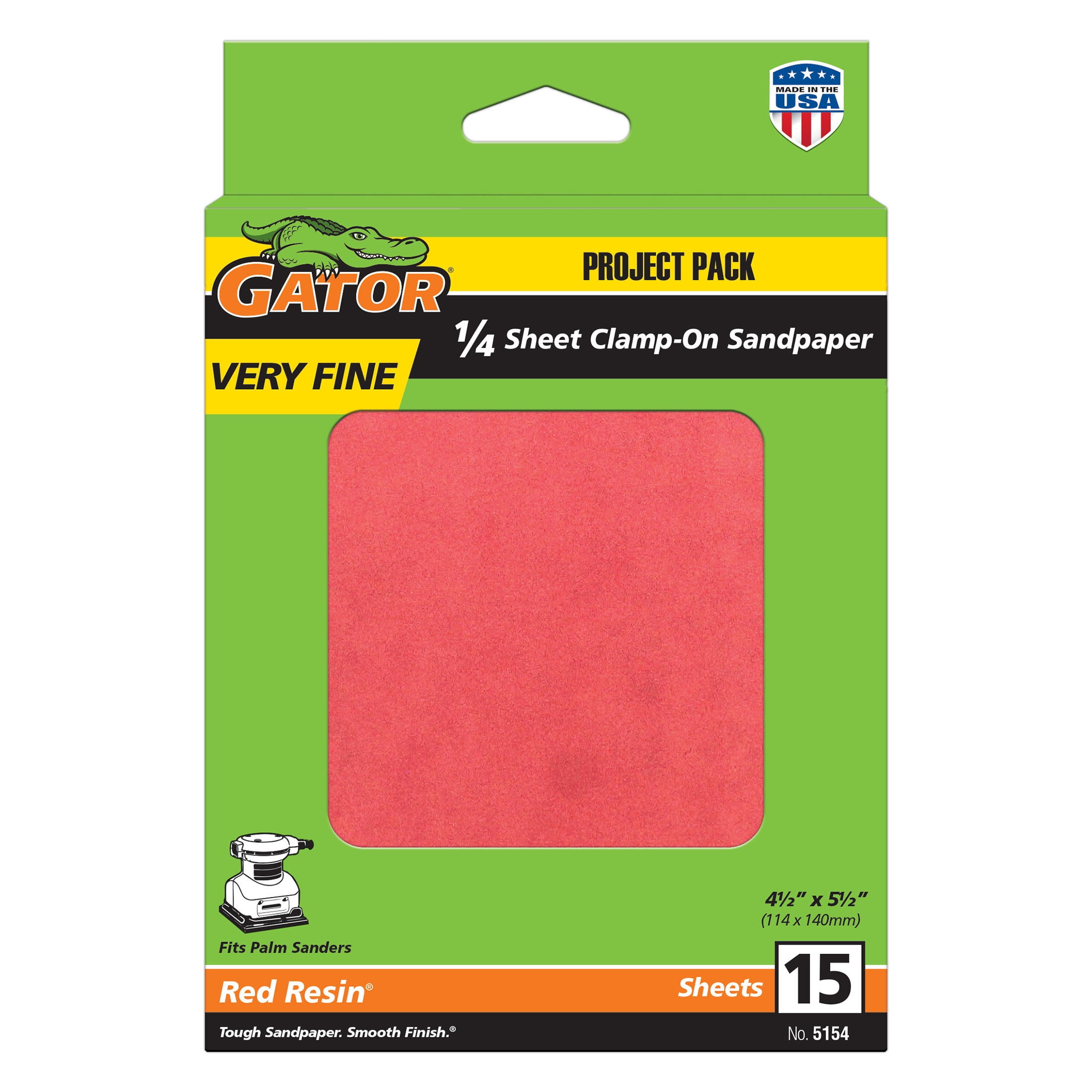 Gator Red Resin MultiSurface ClampOn 1/4 Sanding Sheets 220 Grit, 15