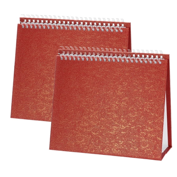 Uxcell 2 Pack Blank Desk Calendar Base, Flip Calendar Standing 8.3 x 6.7" Pearl Paper Small Desk Calendar for DIY Home Office Desktop Accessory Decor Monthly Planner, Red Auspicious
