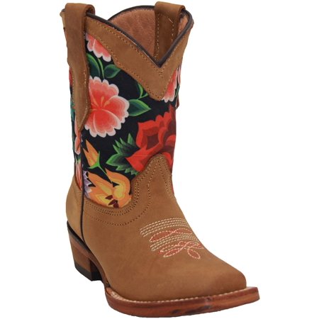 The Western Shops Kids Western Boot Girls Floral Cowboy Cowgirl Leather Brown Boot