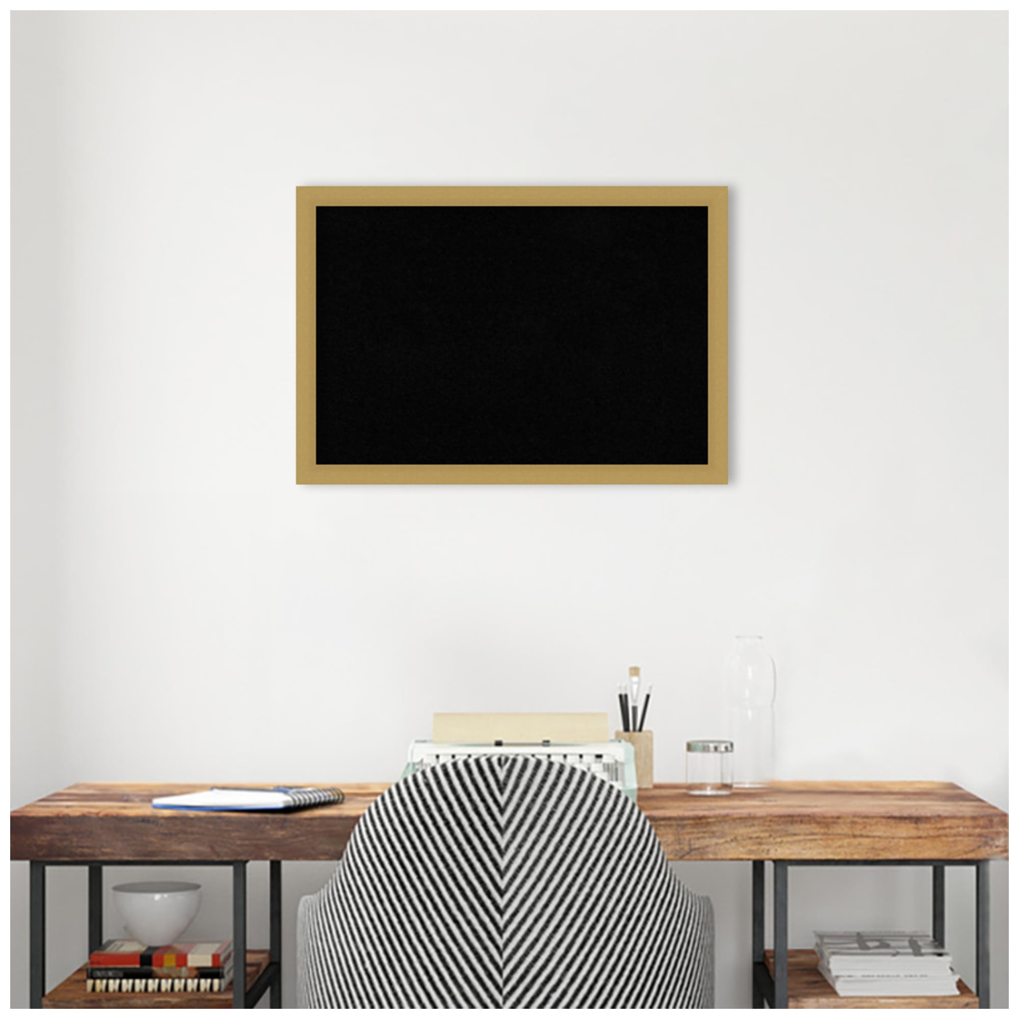 Amanti Art Black Cork Board Framed Grace Brushed Gold Narrow Bulletin Board 26 in. x 18 in.