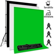 Amzdeal Photography Stand Kit with 3 Colored Washable Backdrop (Black/White/Green Screen) for Portrait Video