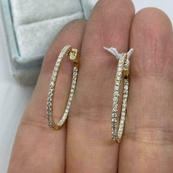 2 Ct Round Cut Lab Created Diamond Huggie Hoop Earrings 14K Yellow Gold Plated