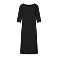 thumbnail image 4 of JUNWELL Robes en Coton et Lin pour Femmes Grande Taille Col Rond Manches Mi-Longues Coupe Ample Couleur Unie Robes Midi Douces, 4 of 4