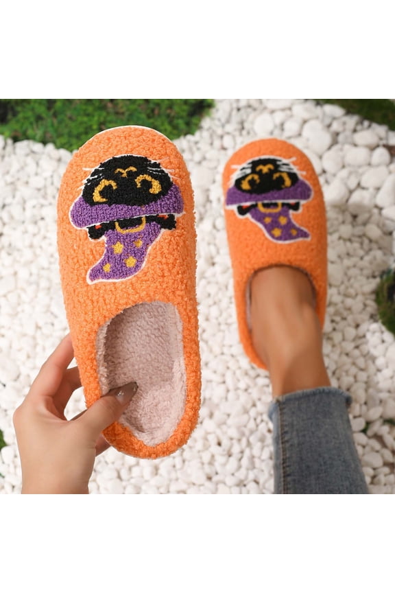 Halloween Womens Slippers Size 10 Fluffy Plush Warm Jack O Lantern Pumpkin Gothic Shoes Closed Toe Memory Foam Non- Lined Indoor Outdoor House Shoes Halloweens Gifts for Men