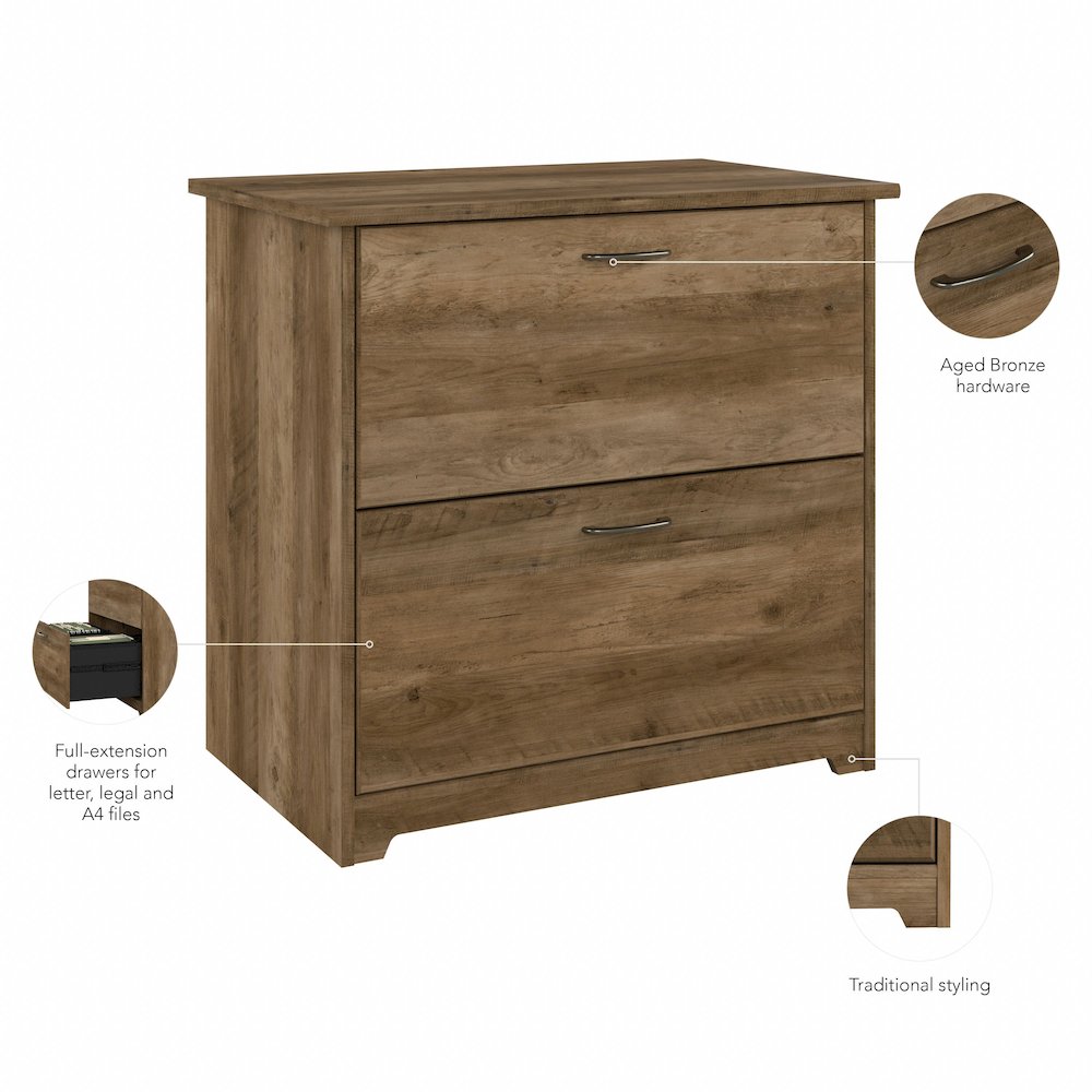 Bush Furniture Cabot Lateral File Cabinet, 2 Drawer, Reclaimed Pine