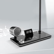 Smart LED Desk Lamp for Home Office, 4-in-1 Modern Desk Light with 15W Wireless Charger, Bluetooth Speaker, Touch Control 3 Light Modes Digital Clock, Adjustable Eye-CareTable Lamp