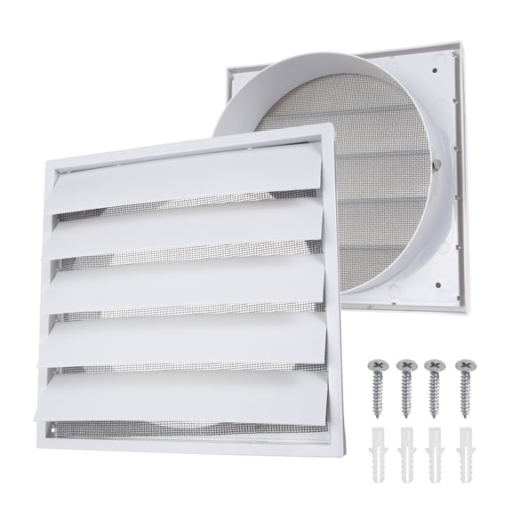 Uxcell 1Set Louvered Exhaust Vent Cover (8" Opening, 9"L x 9"W) - Air Wall Vent with Dustproof Mesh, Plastic Exhaust Ventilation Grille for Kitchen/Bathroom/Garage, White