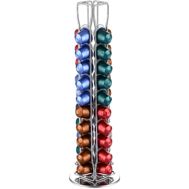 Nespresso Support de Capsule Rotatif Solution Gain de Place - pour 40 Pcs - Support de Capsule de Café Rotatif Argent Massif Chrome Durable (Capsules Non Incluses)