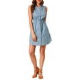 thumbnail image 2 of INSPIRE CHIC Women's Sleeveless Collar Button Down Tie Waist Belt Denim Shirt Dress XS Light Blue, 2 of 7