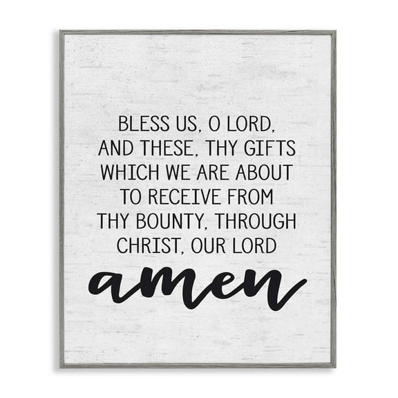 Stupell Industries Bless Us O Lord Before Meal Prayer Subtle Birch Typography Graphic Art Gray Framed Art Print Wall Art, 11x14, by Lettered and Lined