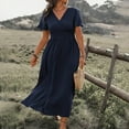 thumbnail image 7 of Hvot&aat Women's Summer Flutter Sleeve V Neck Dress Elastic Waist Pleated Slit Dresses Elegant Flowy Long Dress, 7 of 7