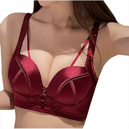 Gnurob Womens Push Up Bralette No Underwire Bras Adjustable Strap Brassiere Hide Back Fat Underwear Cross String lingerie Full Support Bralettes Clearance Saving Wine 38