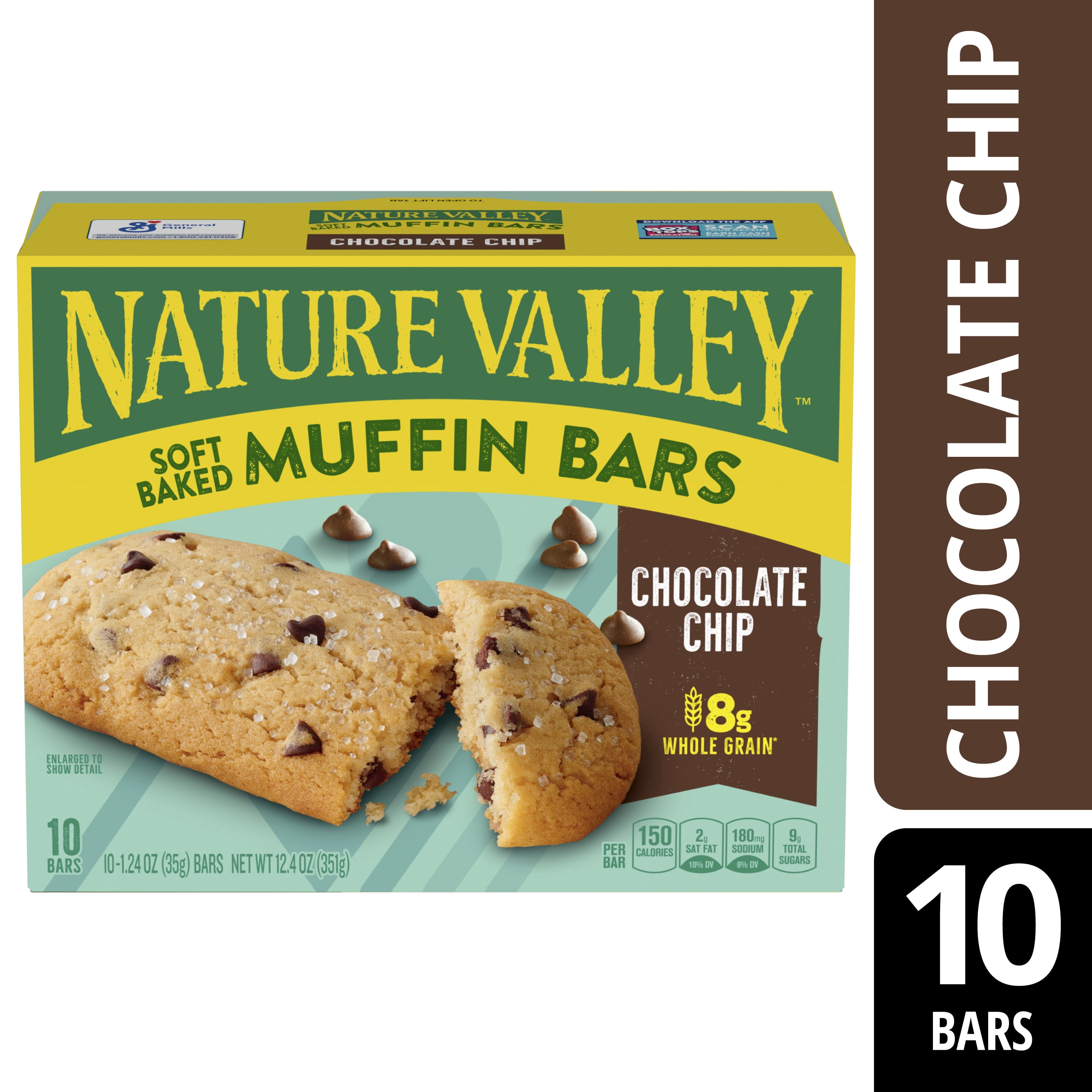(6 pack) Nature Valley Soft Baked Muffin Bars, Chocolate Chip, Snack Bars, 10 Bars, 12.4 oz