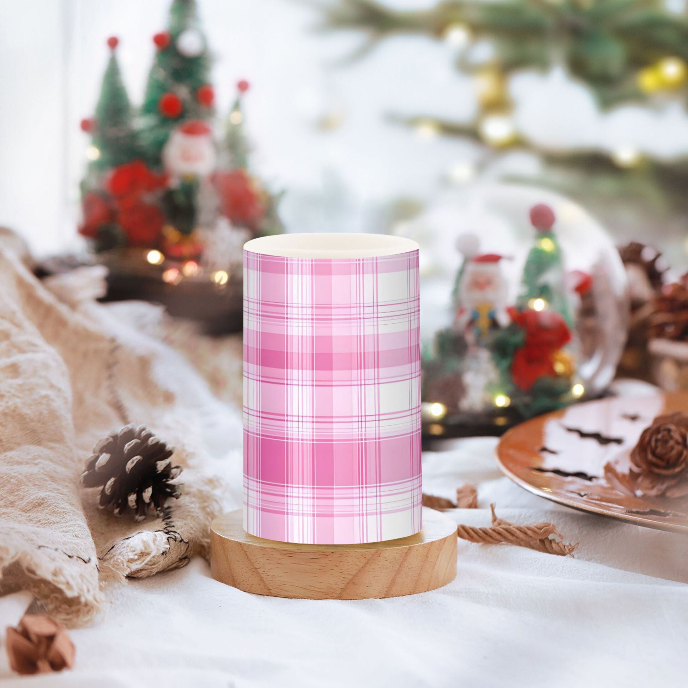 Light Pink Line Flickering Flameless Candles Battery Operated with Remote Timer LED Pillar Candles Set of 2