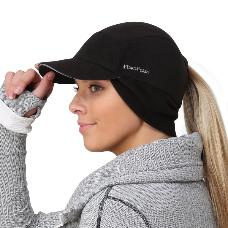 Merino Wool Ponytail Hat with Drop Down Ear Warmer for Running TrailHeads Merino Wool Winter Hats for Women - Winter  main image 4