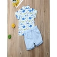 thumbnail image 4 of Gureui Kids Baby Boys Summer Outfit Sets Short Sleeve Whale Print Button Down Shirt Top + Solid Color Shorts Casual 2Pcs Set, 4 of 7
