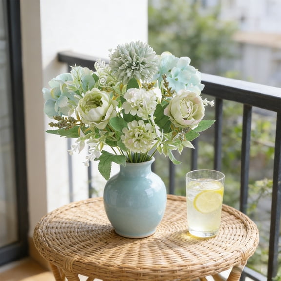 Taicans 12.6 Inch Light Blue Artificial Flower Bouquet,Faux Hydrangea Peony Mixed Flowers,Silk Flower Arrangement for Wedding,Home Decor,Bridal Bouquet,Party Centerpieces
