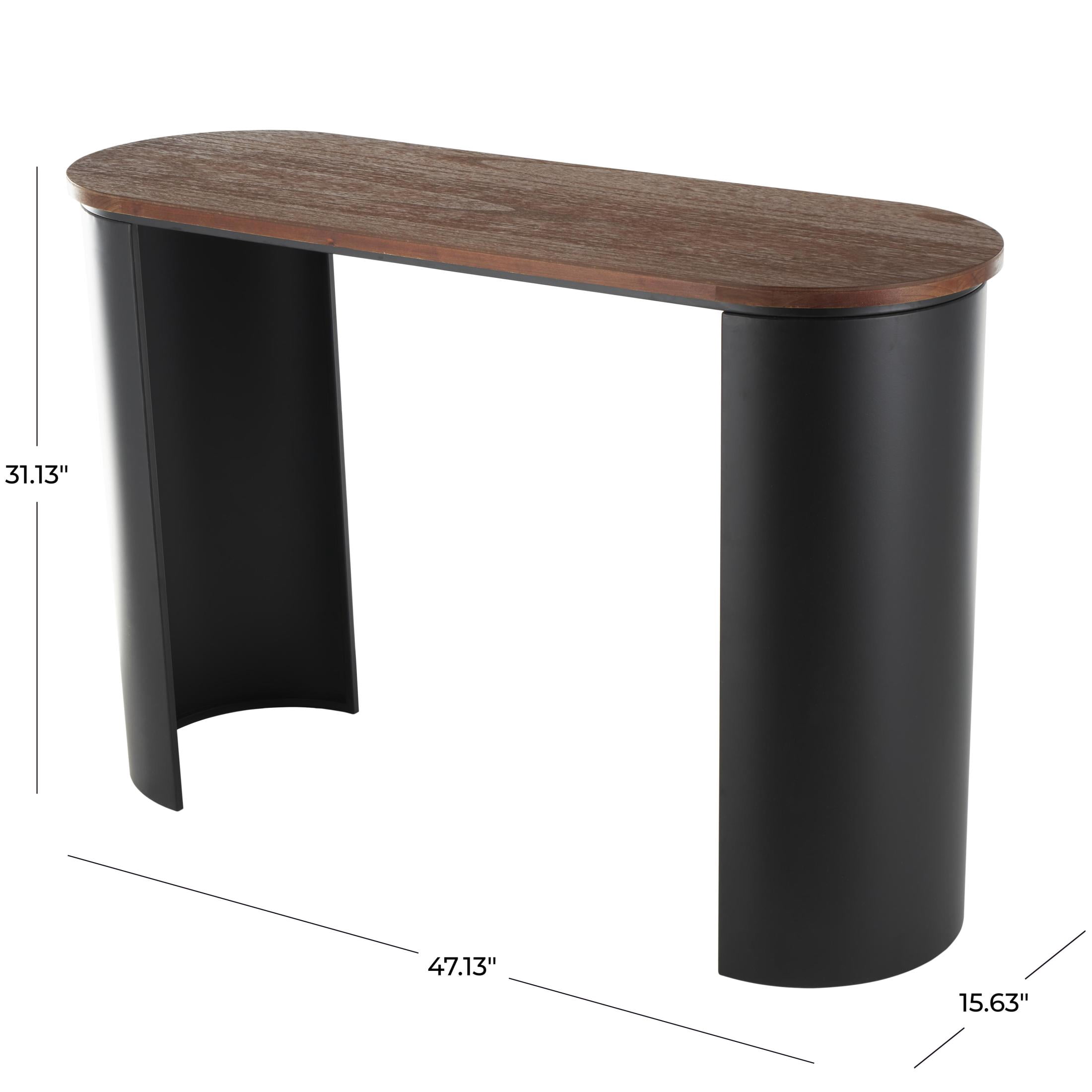 DecMode 47" x 31" Black Wood Curved Crescent Console Table with Brown Wood Oval Tabletop, 1-Piece