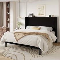 Einfach King Luxury Channel-Tufted Corduroy Velvet Platform Bed Frame with Wingback Headboard, Black