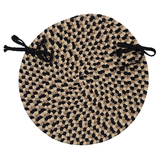 15" Beige and Black Traditional Round Chair Pad