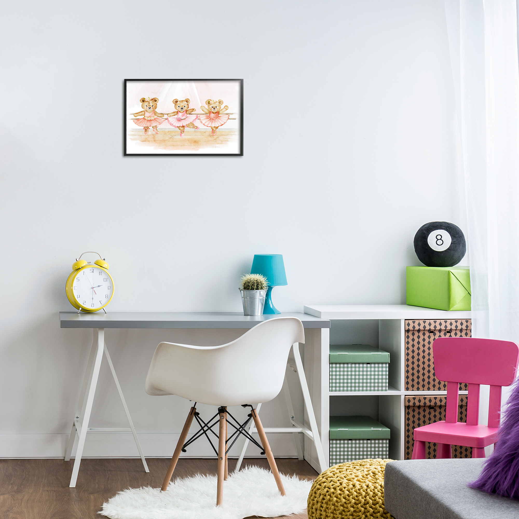 Ballet Teddies Triplet Black Framed Giclee Art, design by Amy Hall