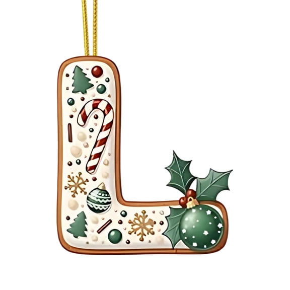 Chanana 26 Gingerbread Alphabet Ornaments for Christmas Tree Candy Cane Initial Letter L Pendant with Berries Pattern Mini Monogram Hanging Decorations for Party Gifts DIY Decor