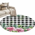 thumbnail image 6 of Spring Pink Roses Round Rug 3.3ft Washable Circle Entryway Rugs Non Slip Pastoral Eucalyptus Black White Plaid Area Rug Indoor Floor Carpet for Bedroom Kitchen Living Room Home Office Dining Room, 6 of 8