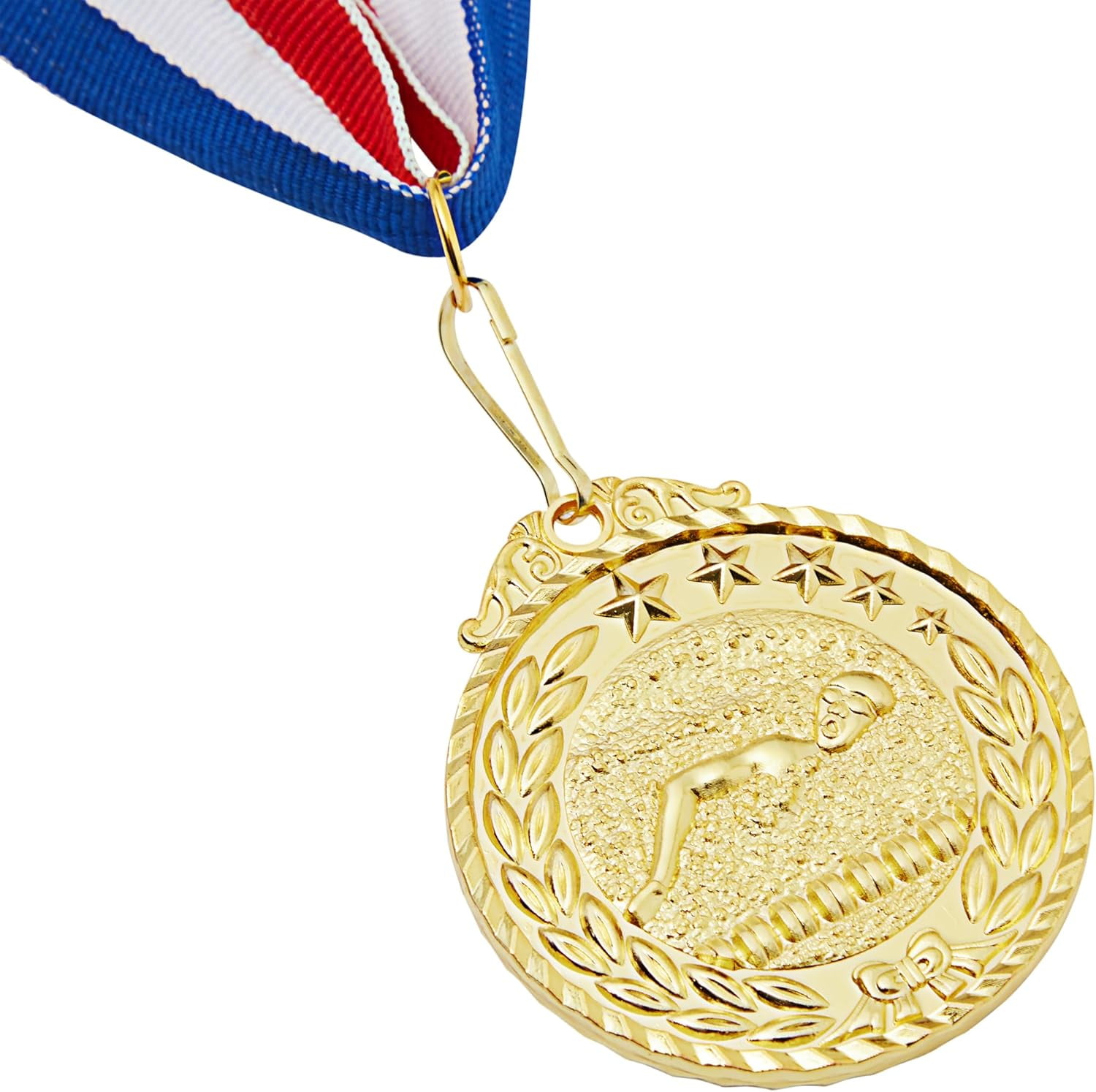12 Pack Award Medals for Adults - Team Participation Trophies with Red, White, and Blue Striped Ribbon, Sports Themed Party Favors (2 in, Metal, Gold)