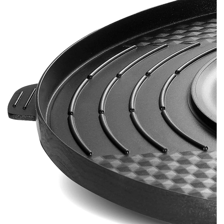 Korean Traditional BBQ Grill Pan, Black Nonstick Grill Pan, Smokeless Round  Grill Pan Household Barbecue Pan Indoor Iron Barbecue Pan BBQ Roasting