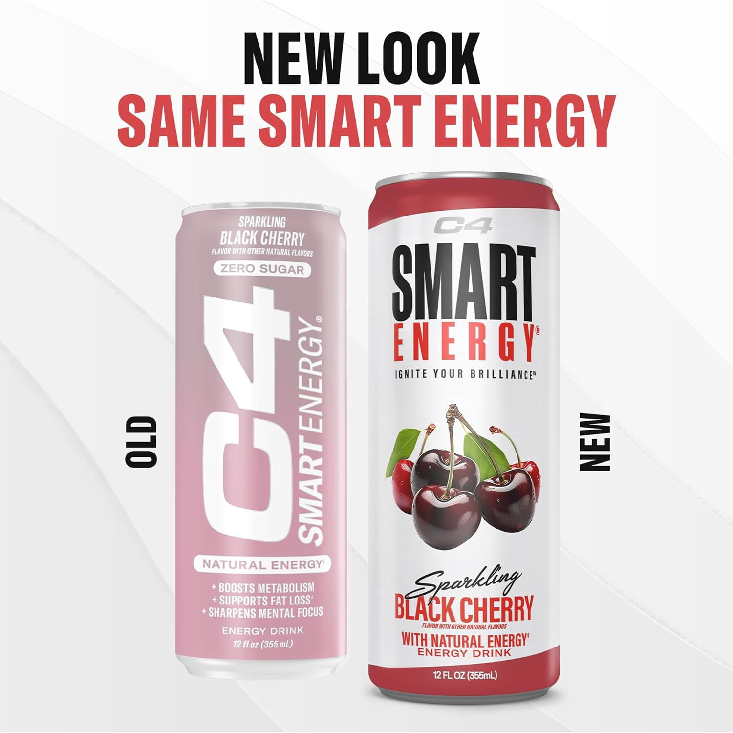 C4 Smart Energy Drink – Boost Focus and Energy with Zero Sugar, Natural Energy, and Nootropics - 200mg Caffeine - Black Cherry (12oz Pack of 12)