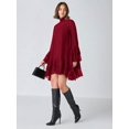 thumbnail image 5 of Burgundy Flare Sleeve Ruffle Hem Mini Dress with Tie Neck, 5 of 30