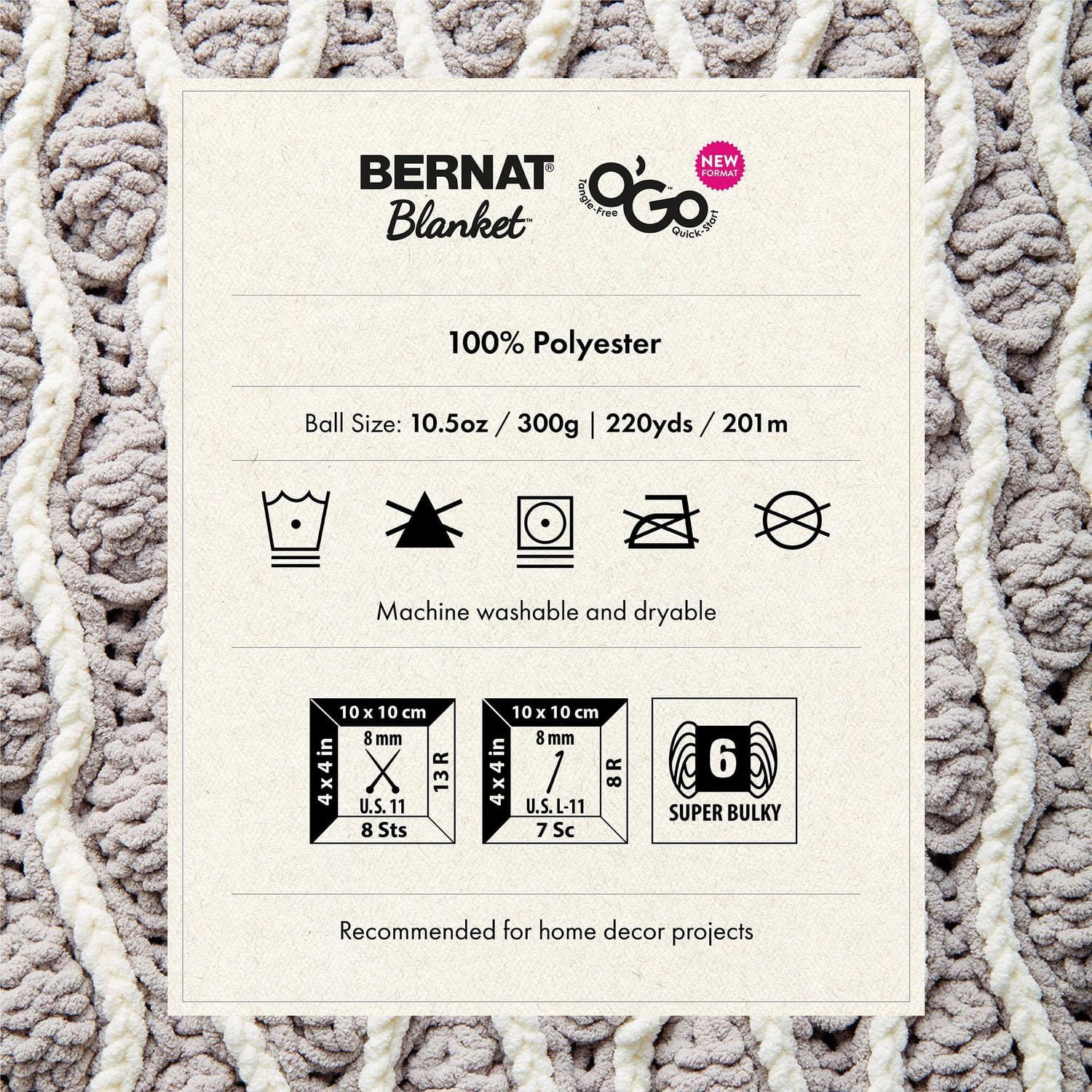 "Bernat® Fil Couverture O'Go™, Polyester #6 Super Volumineux, 10,5oz/300g, 220 Yards" Fil pour couverture Bernat Great Value