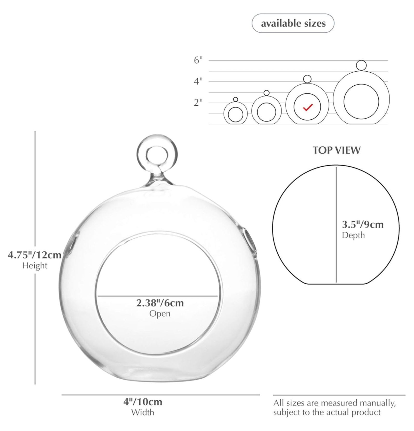 WGV Hanging Terrarium Globe, Width 4", Height 4.75", DIY Air Planter, Clear Glass Vase Orb with Flat Bottom, Candle Holder for Windowsill Outdoor Garden Decor, 12 Pieces Bulk