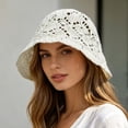 thumbnail image 3 of Hollow out Crochet Knit Sun Hats for Women Foldable Packable Bucket Hat Summer Beach Hat, 3 of 5